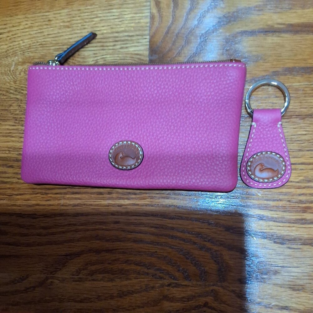 Dooney & Bourke pebble grain leather zip pouch with matching key holder pink